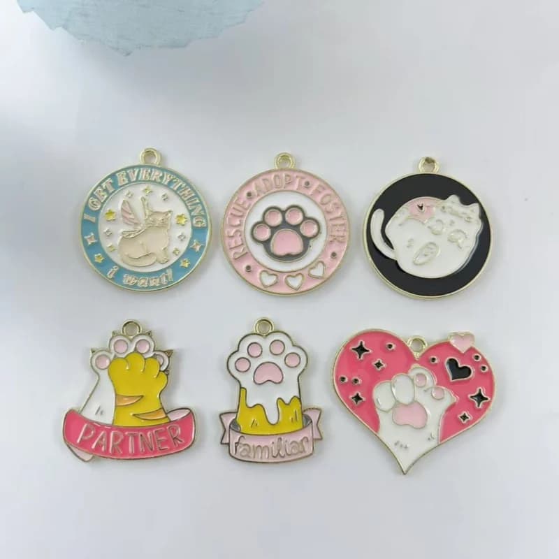 10Pcs Cartoon Cat Paw Heart Shape Enamel Alloy Charms Mixed Pattern Pendant For DIY Earrings Bracelets Key Chains Handmade Craft