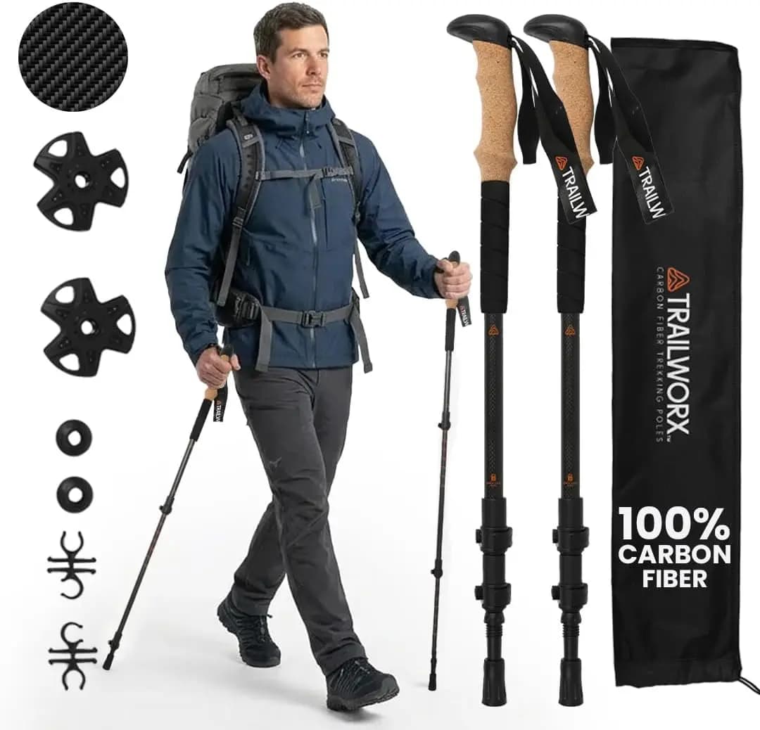 3K Carbon Fiber Hiking & Trekking Poles, Collapsible Lightweight
