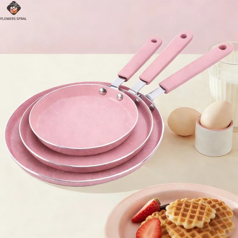 1 padella antiaderente rosa per friggere bistecche, uova, pancetta, padella a fondo piatto per la colazione, utensili da cucina creativi