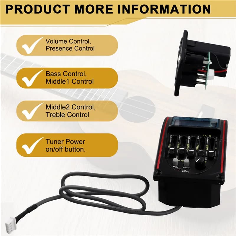 FSTE-LC-5 Pickup per chitarra a 5 bande Equalizzatore EQ Preamplificatore per chitarra acustica EQ Equalizzatore Sintonizzatore Piezo Pick-Up