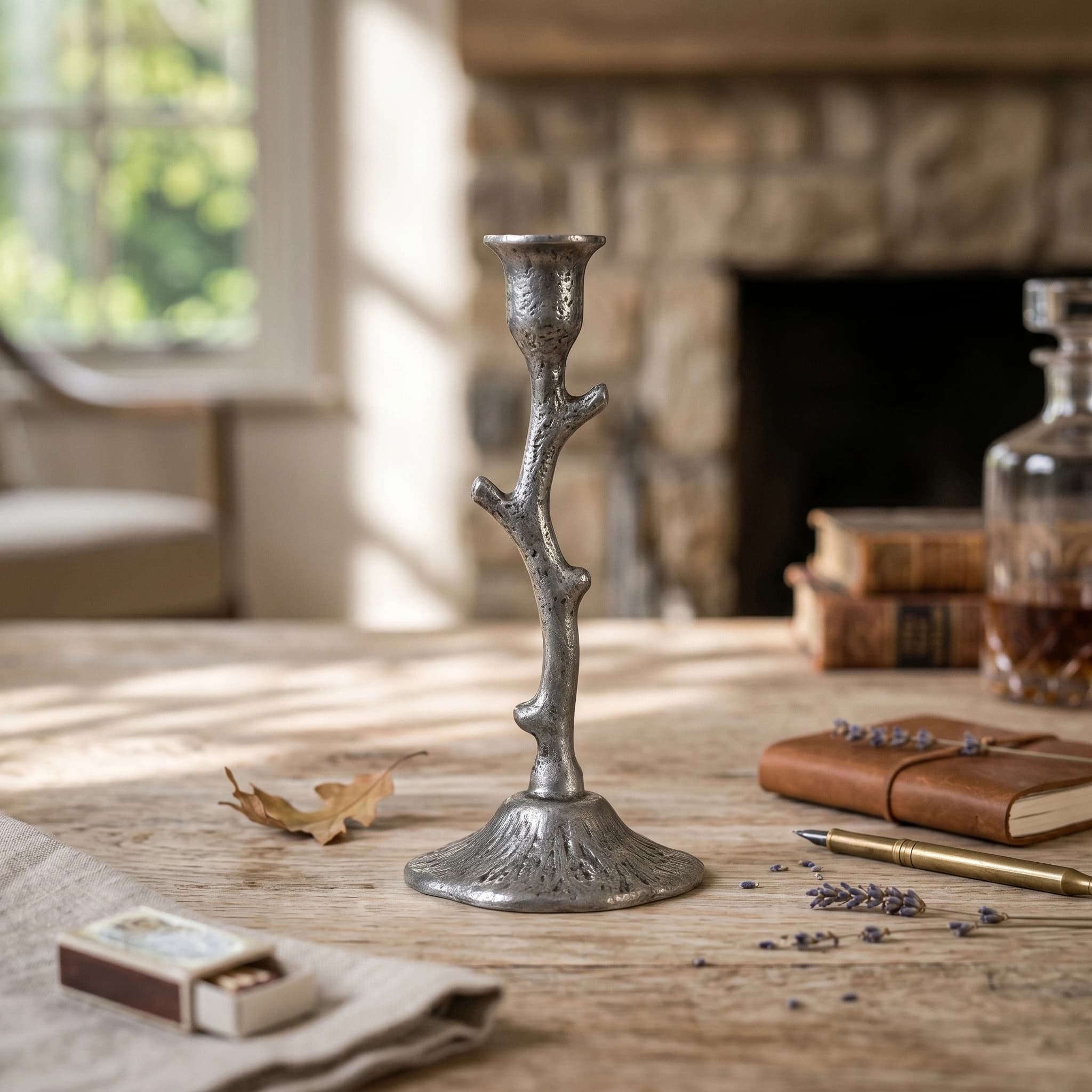 Handcrafted Branch-like 5-arm Candle Holder Textured Metallic Candelabra Table Decor Easy to Assemble
