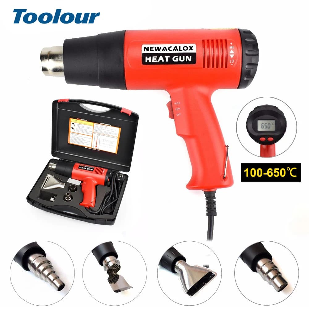 Pistola ad aria calda portatile Toolour da 2000 W con 4 ugelli a temperatura regolabile 100-650 ℃ Strumento per l'imballaggio termoretraibile domestico con pistola termica