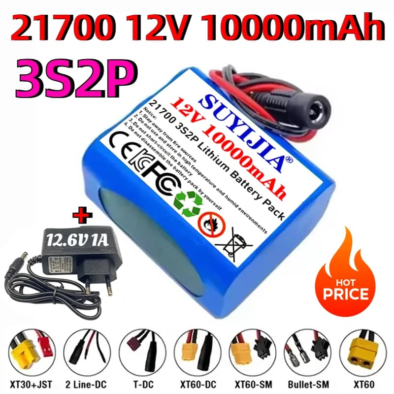 Lithium Battery Pack 21700 3S2P 12V 10000mAh for Solar Street Lighting, Lithium Batteries for Electric Tools, Battery Pack Rechargeable 12.6V