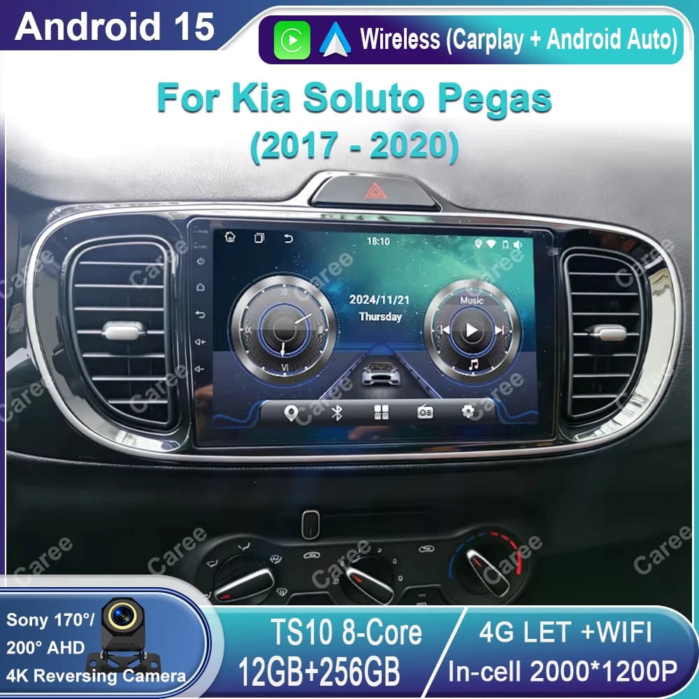 Autoradio Android For Kia Soluto Pegas 2017 - 2020 Multimedia 4G FM RDS WIFI GPS navigation QLED Stereo Carplay Autoradio