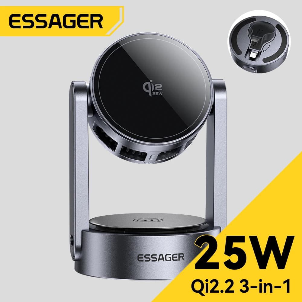 Caricatore Wireless Magnetico Essager 3 in 1 Qi2.2 25W con Ricarica Rapida per iPhone 17 16 Pro Max, Apple Watch, Auricolari e AirPods Pro