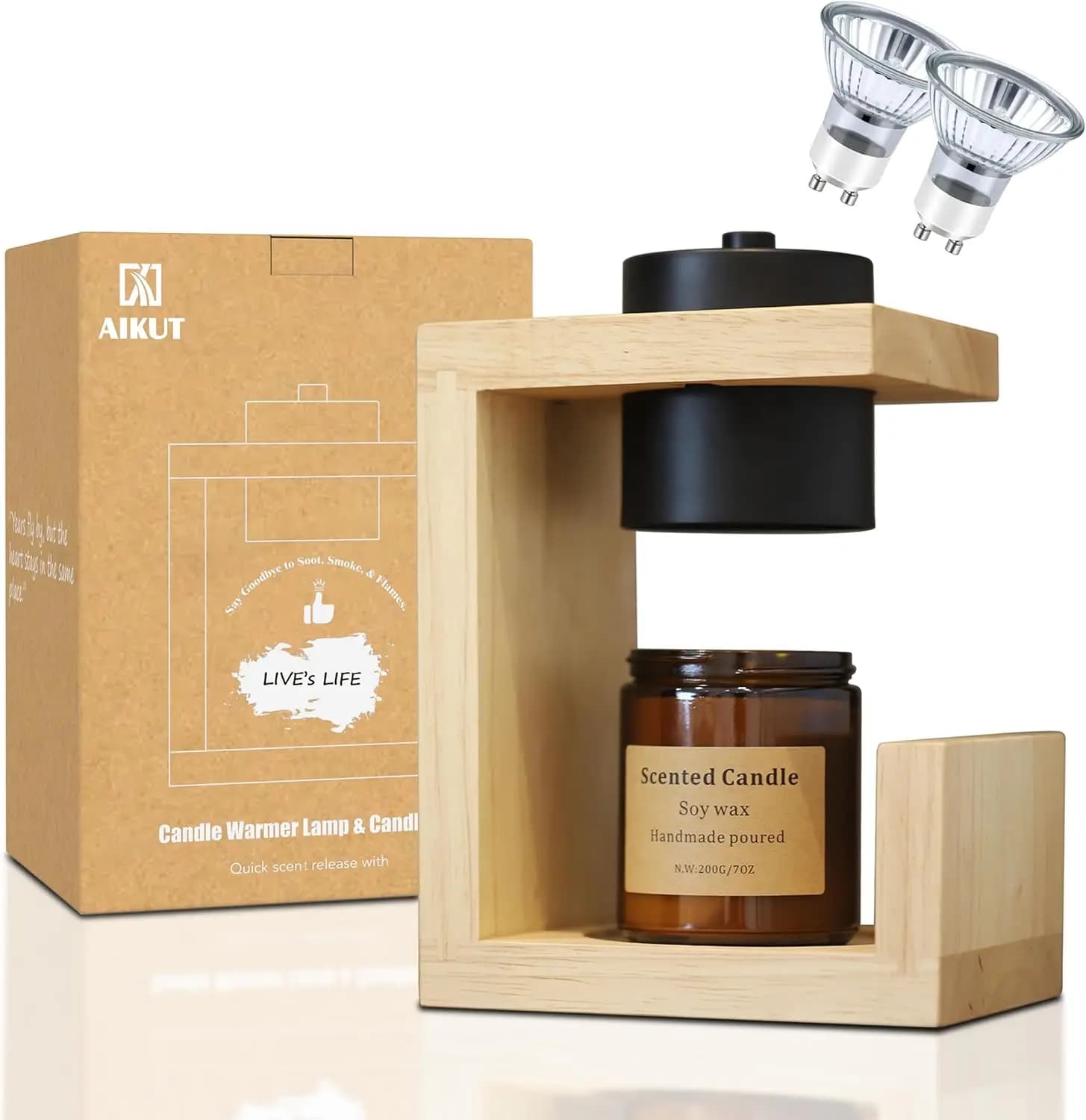 Scaldacandele Lamp with Timer and Dimmer, Design in Natural Wood for 4,5 Pollic Candles, Perfumed Home Decoration