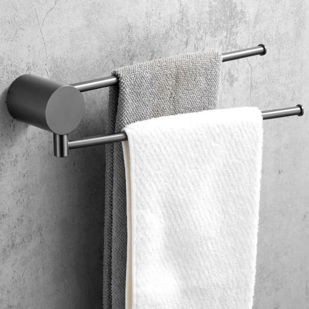 Gray Double Swivel Towel Hanger Stainless Steel Towel Bar Wall Mounted Folding Bathroom Towel Rail Rack Bathroom Towel Holder