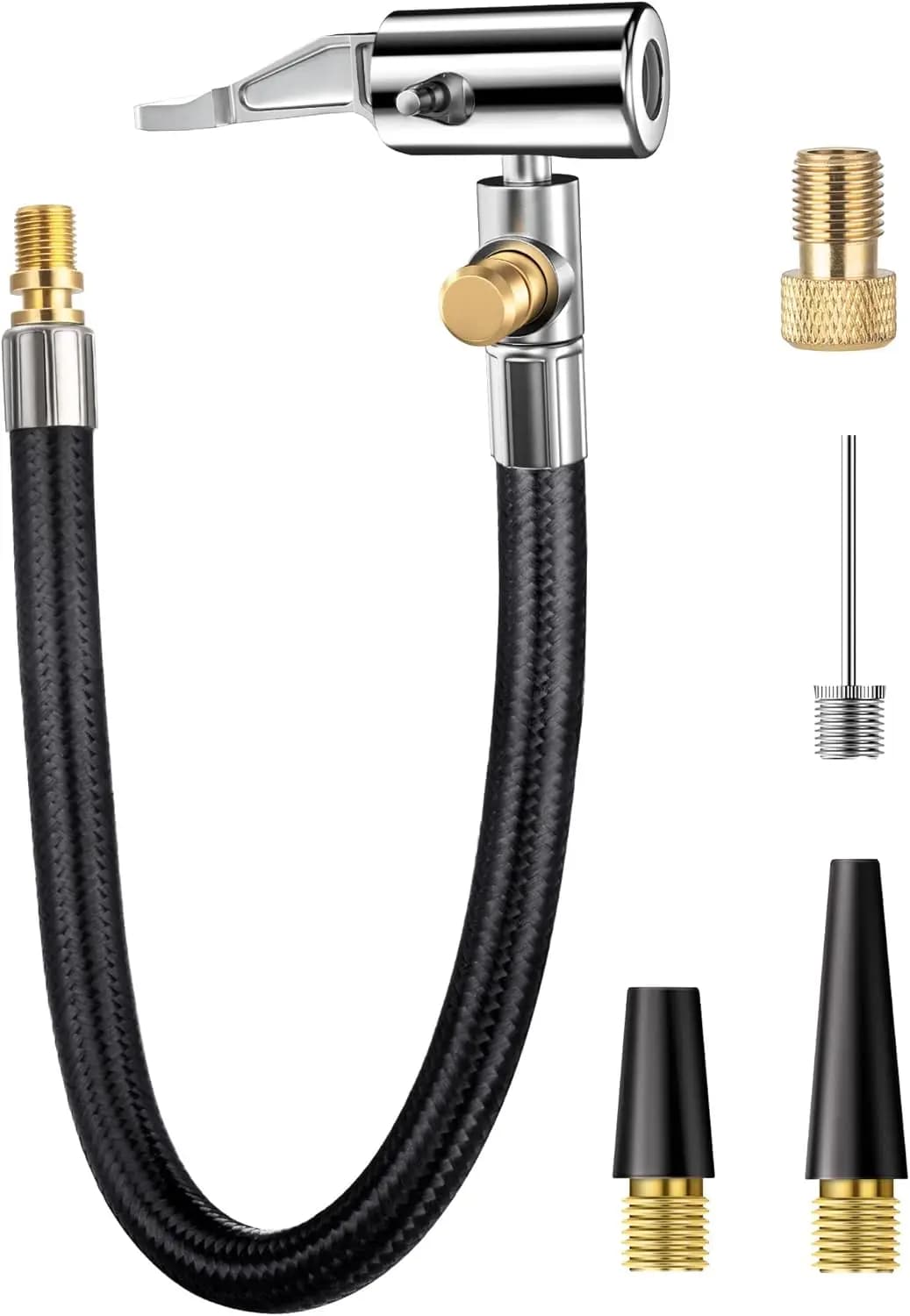 Set Universale di Tubi per Gonfiaggio Pneumatici con Adattatore a Connessione Rapida, Valvola Presta e Ago per Palloni per Pompe d'Aria