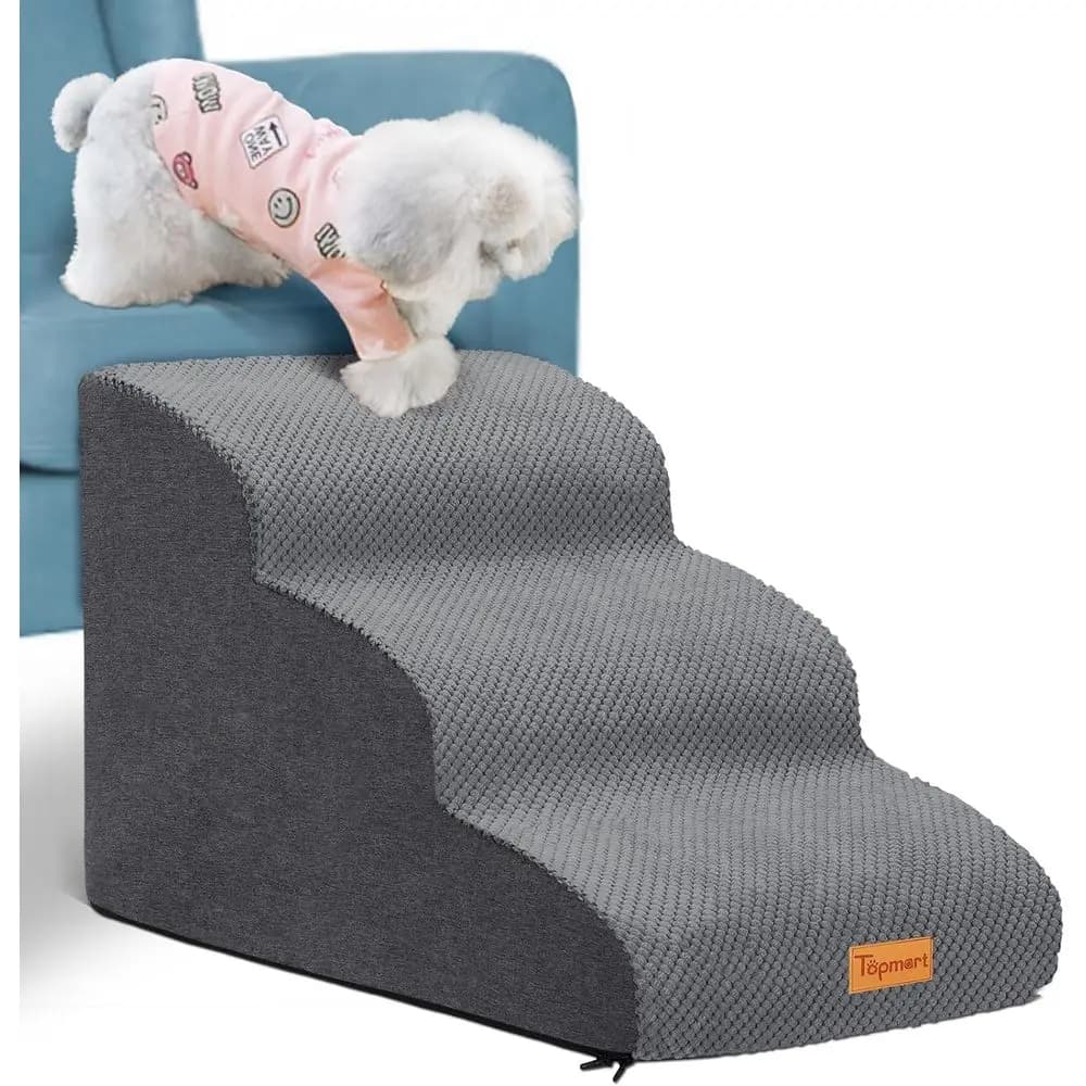 3 Tiers Dog Steps, Non-Slip Pet Steps, Extra Wide Deep Dog Stairs, High Density Foam Pet Stairs/Ladder, Best for Older Dogs, Cat