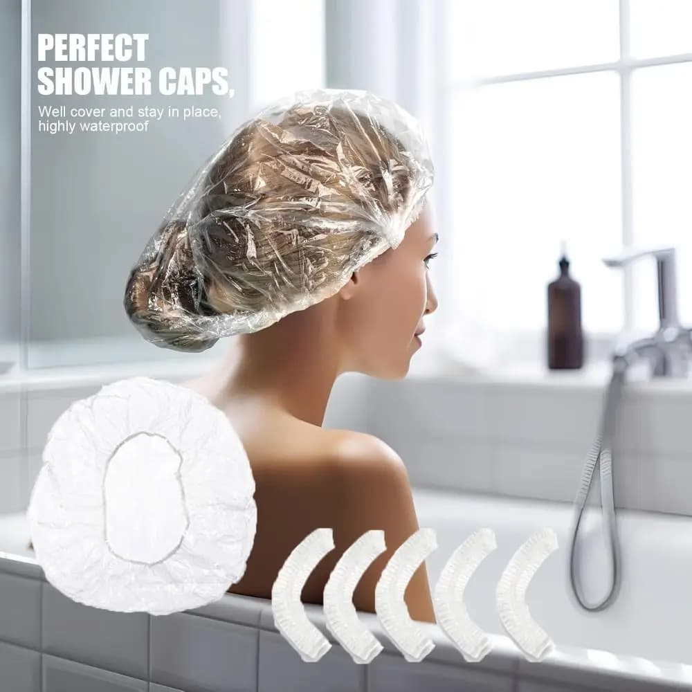 100/200pcs Transparent Disposable Shower Caps Comfortable Solid Large Shower Caps Waterproof Disposable Plastic Hair Caps