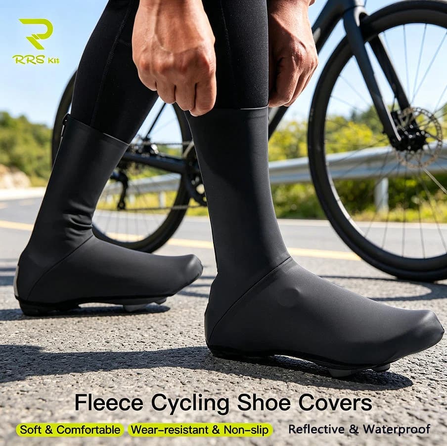 RRSKit Autumn Winter Thermal Windproof Waterproof Cycling Shoes Cover Reflective Road Mountain Bike Lock Shoe Overshoes