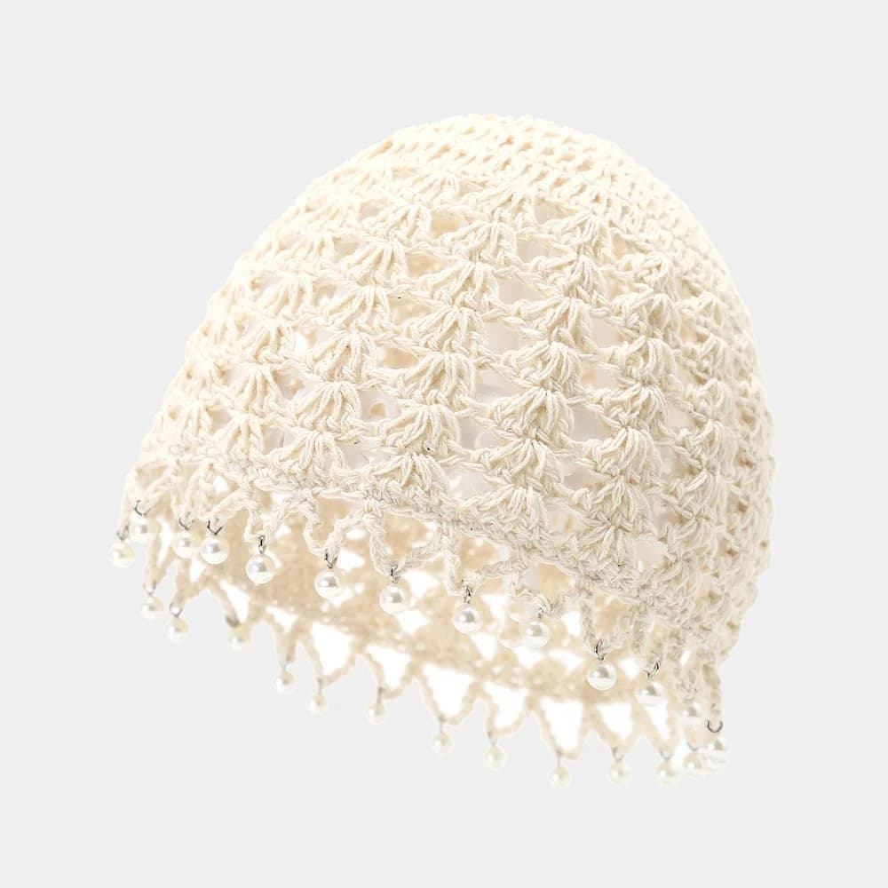 Casual Sweet Crochet Hollow Knitted Hat Bohemian Style Beads Tassels Ethnic Style Hat Hollow Out Korean Knit Beanies Girls