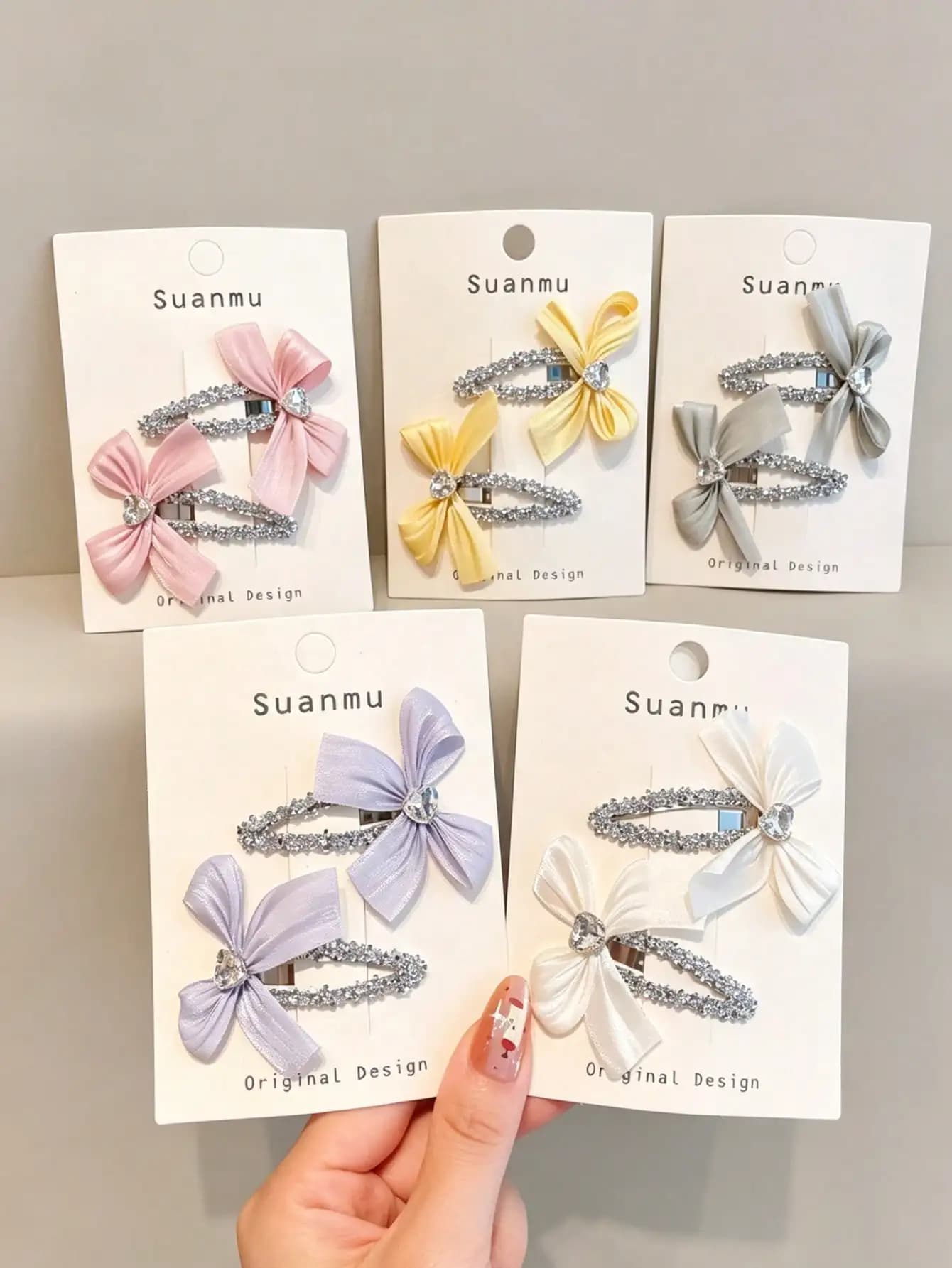 2pcs Rhinestone Satin Bow Hair Clips, Suitable For 14-16 Years Old Girls, Multi-Color Exquisite Side Bangs Clips, Gentle Elegant Style Hair Clips