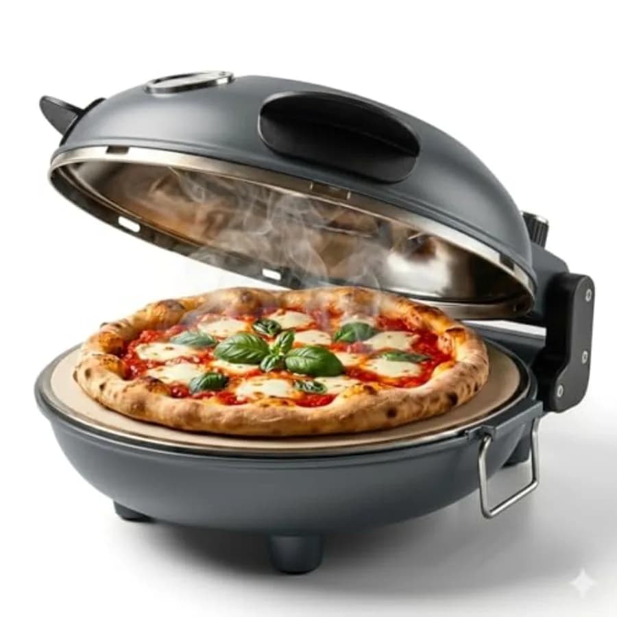 Forno Elettrico per Pizza da Interno, Base Croccante, Forno da Banco, Riscaldamento fino a 800˚F, Pietra Ceramica da 12 Pollici, Doppio Controllo della Temperatura