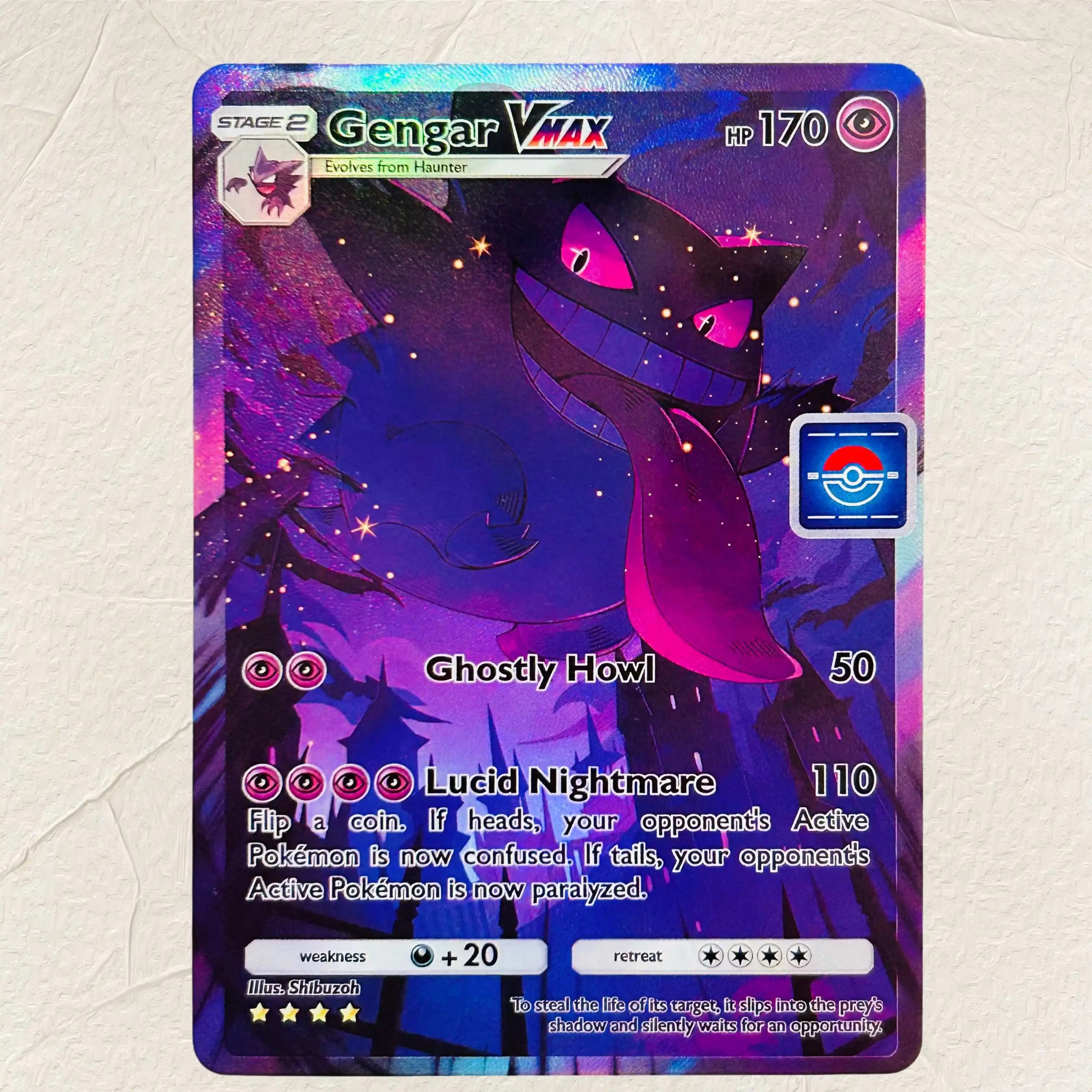 DIY Pokemon Gengar VMAX Holographic Texture Cards English Version Perfect Condition Classic Anime Collectible TCG