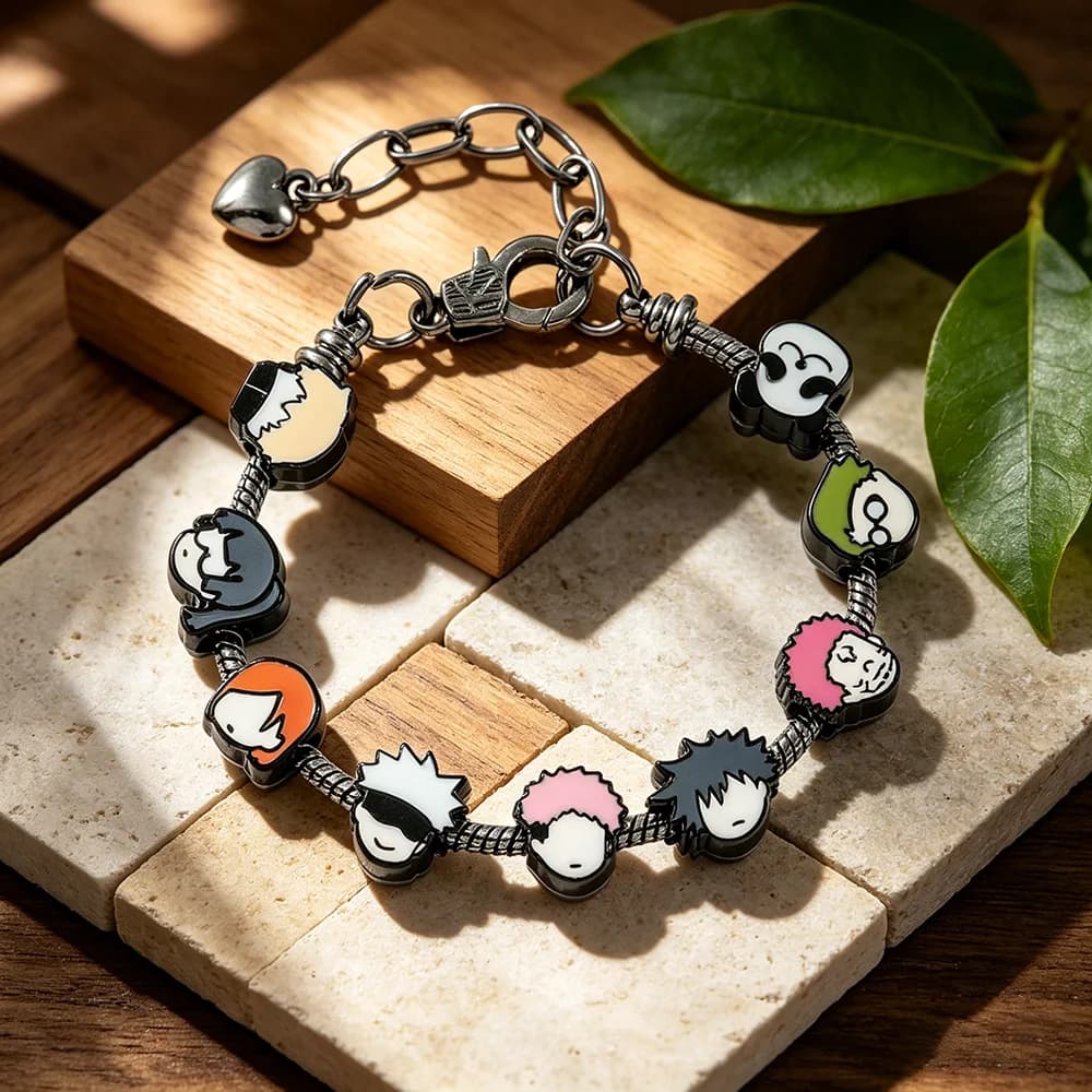 Braccialetto DIY in Metallo con Ciondolo Staccabile Jujutsu Kaisen, Anime Cartoon Fushiguro Megumi Yuji, Gioiello Cosplay Regalo per i Fan