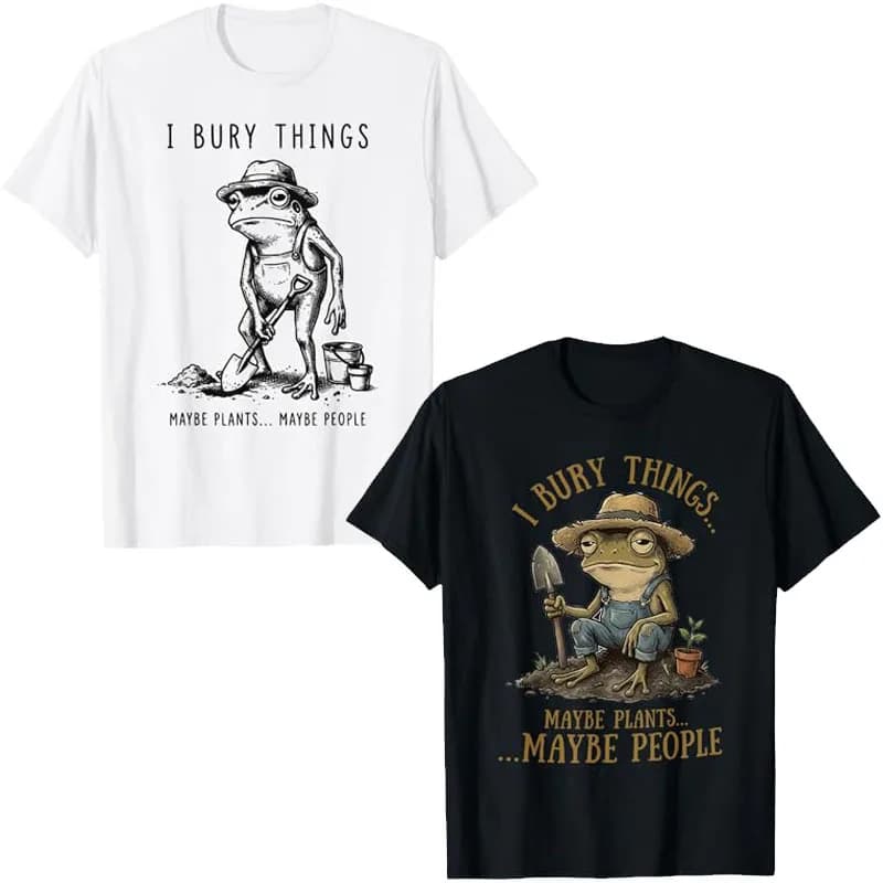 Abbigliamento Estetico Y2K per Giardinaggio: T-Shirt Divertente con Rana 'I Bury Things Maybe Plants Maybe People' per Amanti del Giardinaggio