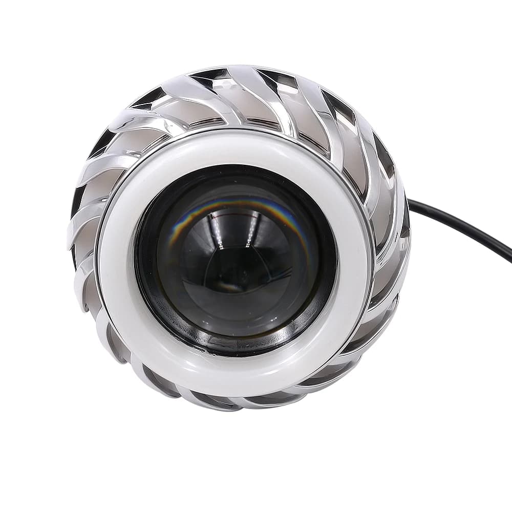 12V Motorcycle Head Light Lamp Projector Lens Light With Led Angel Devil Eyes Headlight 30W 1200Lm 200000H Double Aperture Light
