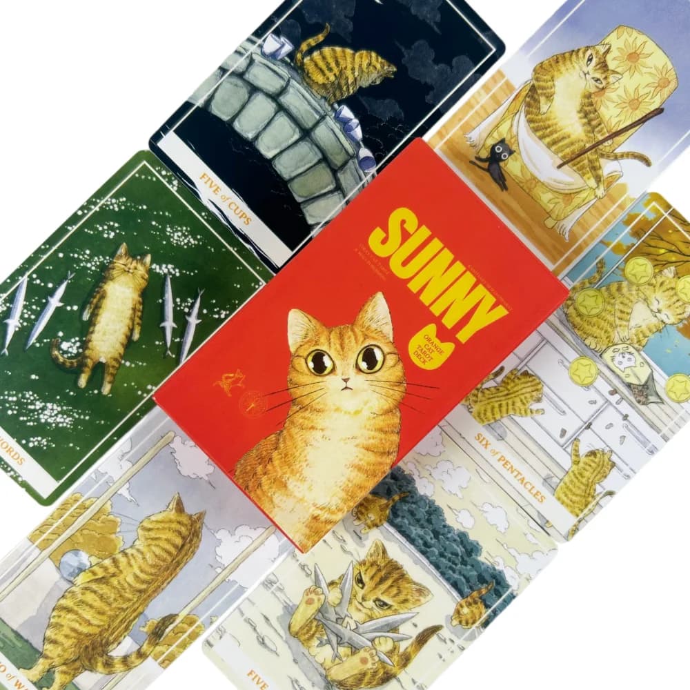 Carte dei Tarocchi Sunny Orange Cat, un mazzo da 78 pezzi, il miglior regalo per gli amanti dei gatti, ideale per principianti, meditazione e giochi di società
