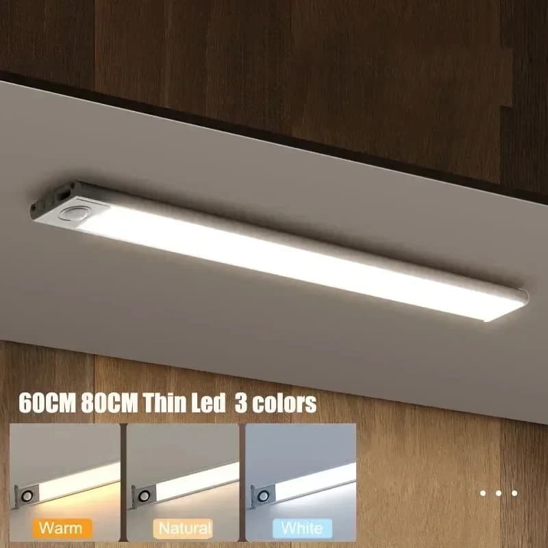 Luce notturna a LED sottile da 60 cm 80 cm con sensore di movimento, ricaricabile tramite USB, per cucina, camera da letto, comodino.