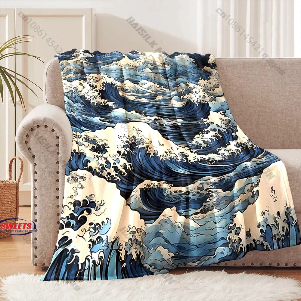 Coperta con motivo a onde oceaniche, diverse misure, coperta decorativa per divano, camera da letto per bambini e adulti, regalo raffinato