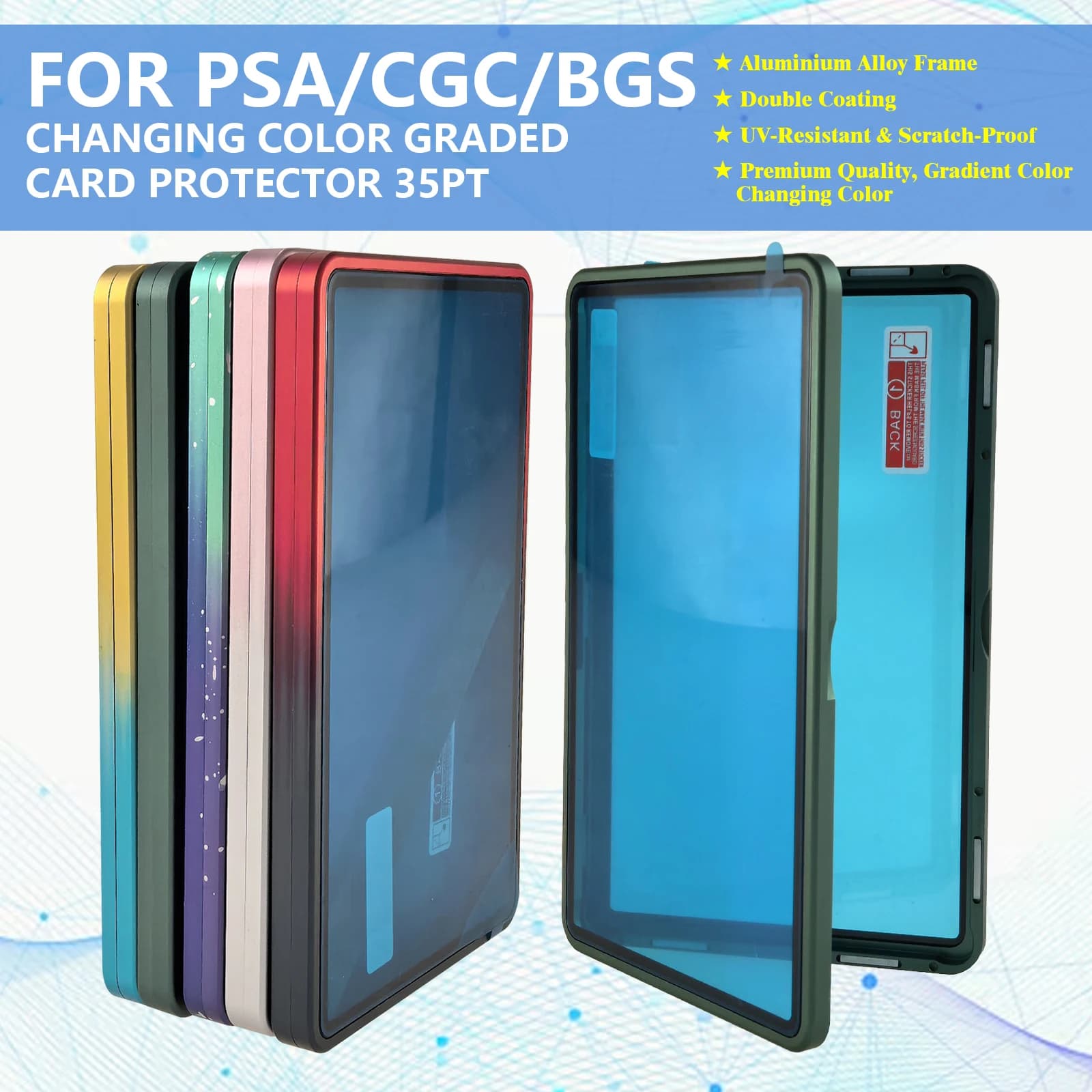 Custodia Protettiva in Lega di Alluminio a Colore Sfumato per Carte Gradate PSA/BGS, Resistente ai Graffi e ai Raggi UV, Espositore per Carte Collezionabili