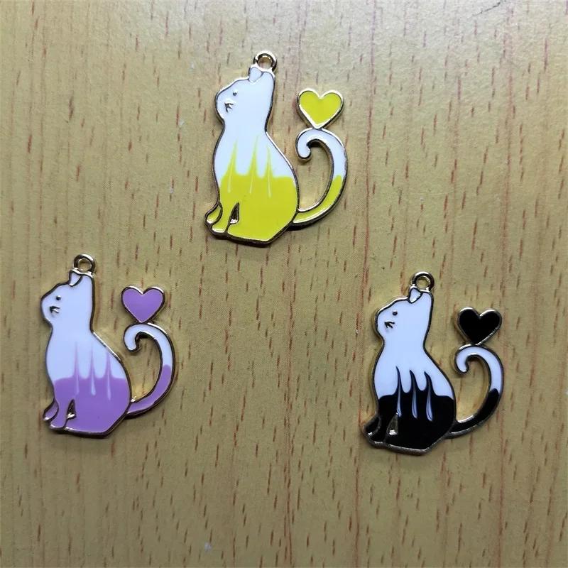 10 pezzi di metallo smalto gatto fascino cartone animato animale cuore animale domestico charms ciondolo braccialetto orecchino fai da te collana portachiavi accessori di gioielli
