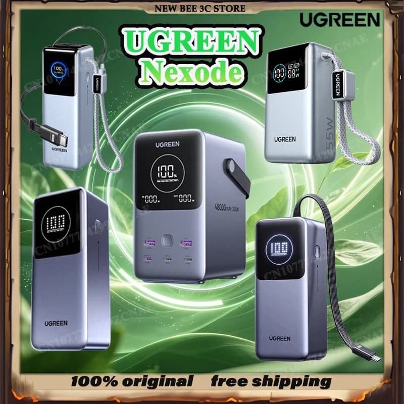 Hot Sales UGREEN Nexode Pro Power Bank 20000mAh Large Capacity Built-in 65CM Cable Mobile Power TFT Screen Digital Display PC