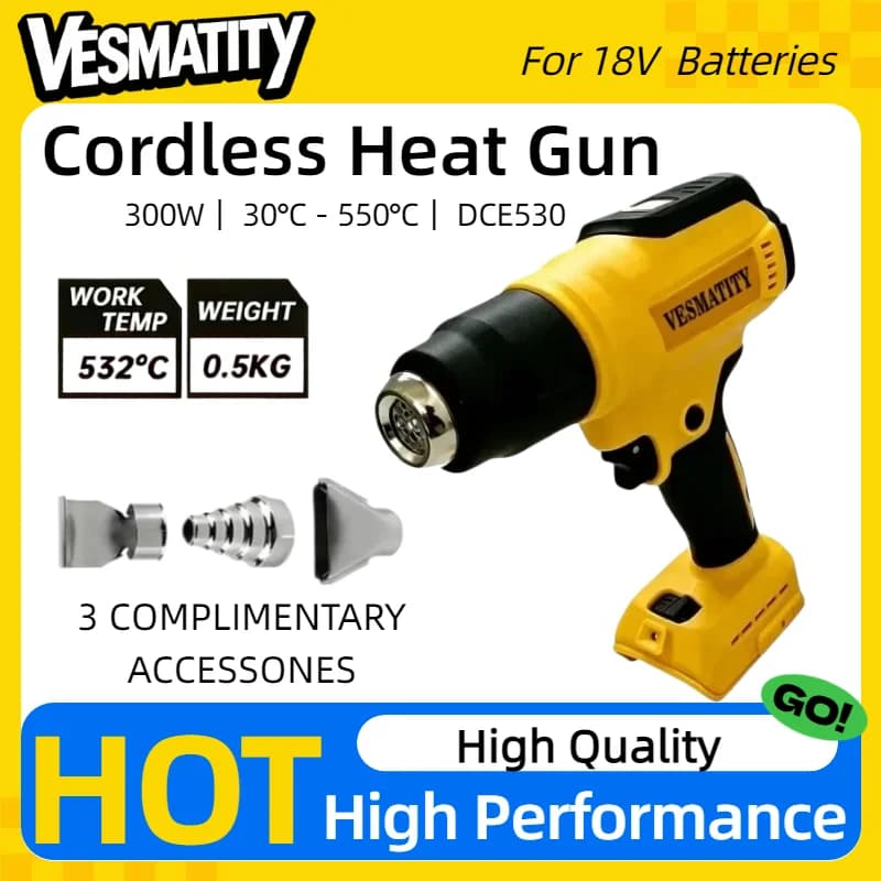DCE530 300W Cordless Heat Gun High Power Thermal Blower for Welding Heat Shrink Wrapping Power Tool Compatible with 18V Battery