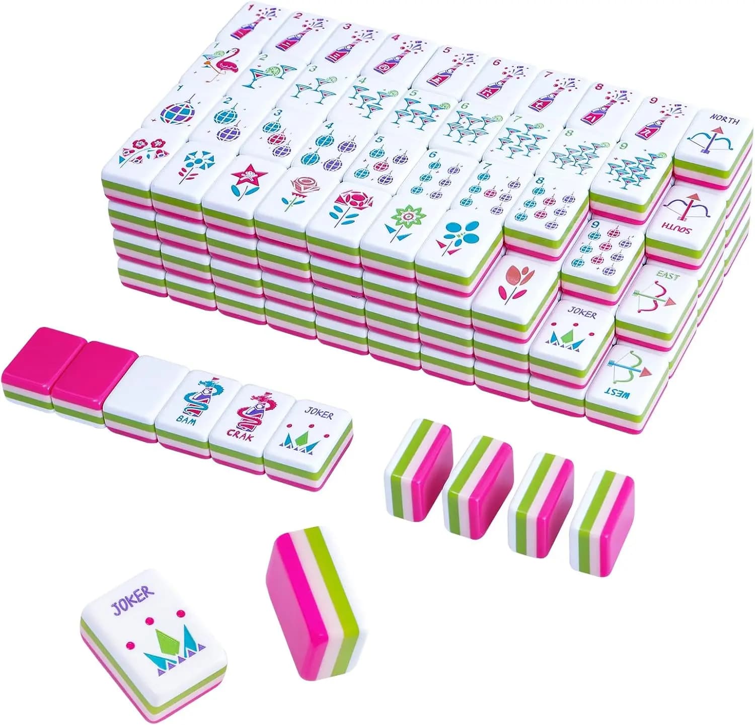 Set di Mahjong americano inciso in acrilico a 4 strati con borsa, tessere da 1,26 pollici