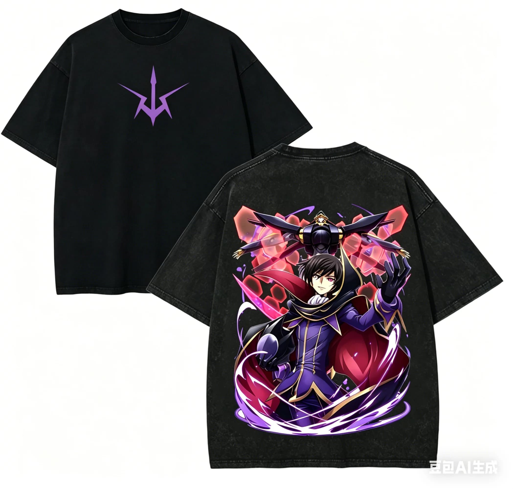 2026 summer Anime Code Geass Oversized T-shirt, Lelouch Zero Form & Geass Symbol Print Retro Streetwear Tee For Men Women