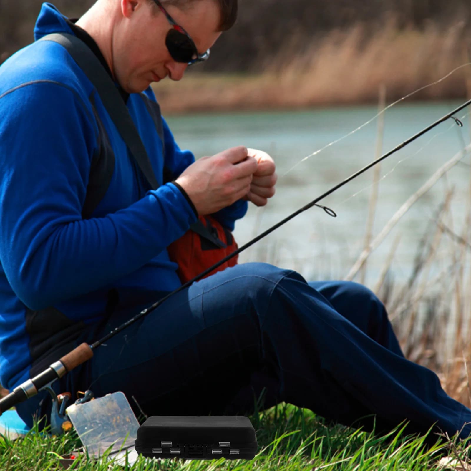 Multifunctional Plastic Fishing Equipment Box Waterproof Organizer for Conservation Fishing Tools Black Container