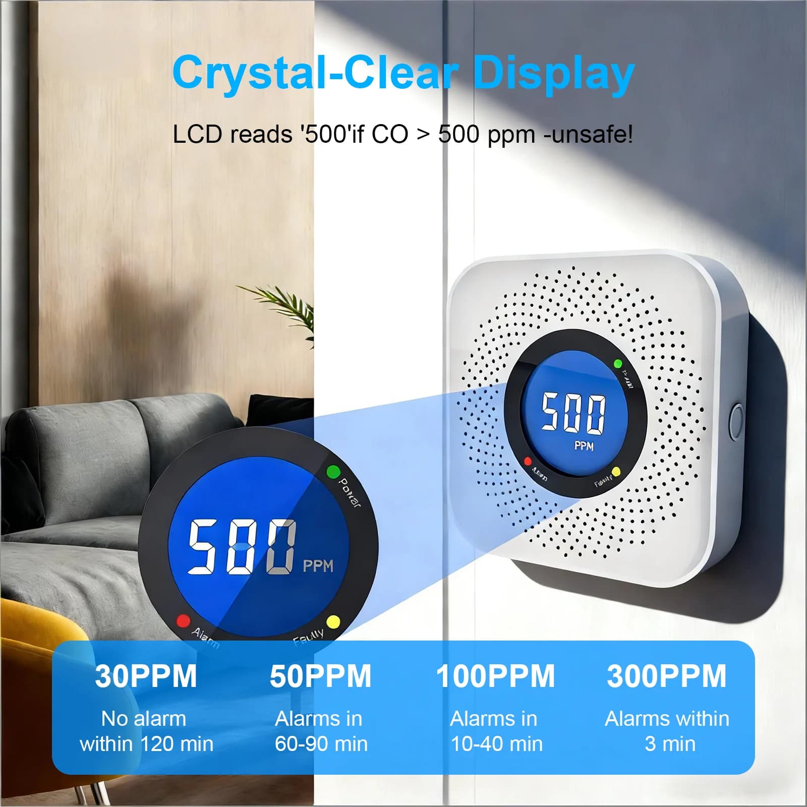 2 rilevatori di monossido di carbonio con display LCD, monitor per gas CO, rilevatore di CO per cucina e casa