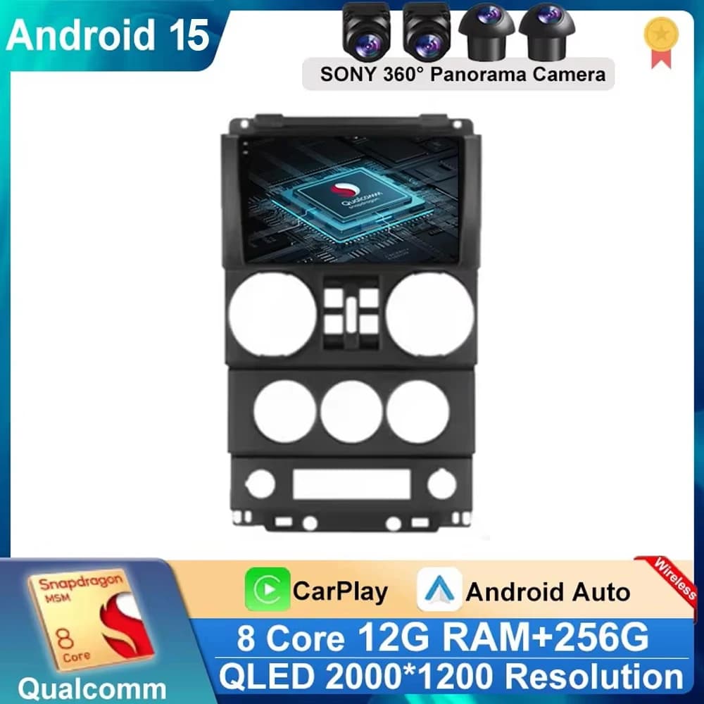 Car Radio Android 15 For Jeep Wrangler Unlimited 3 JK 2008 - 2010 Stereo GPS Carplay Multimedia Player Navigation Auto DSP Audio