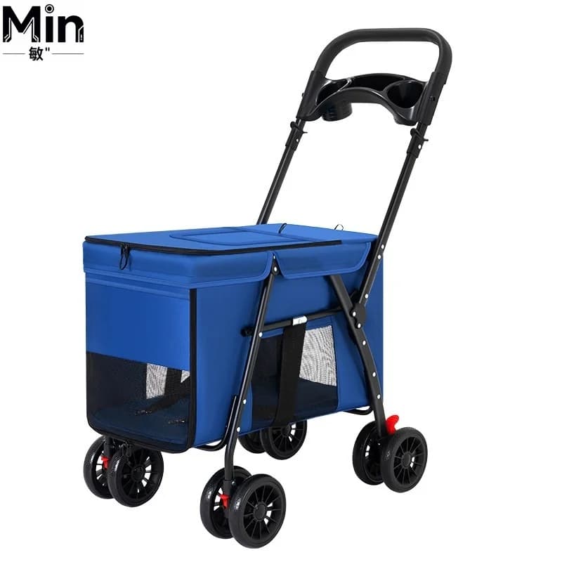 Foldable 4 Wheels Metal Large Dog Stroller Breathable Mesh Portable Outdoor Travel Pet Carrier for Medium Large Dogs