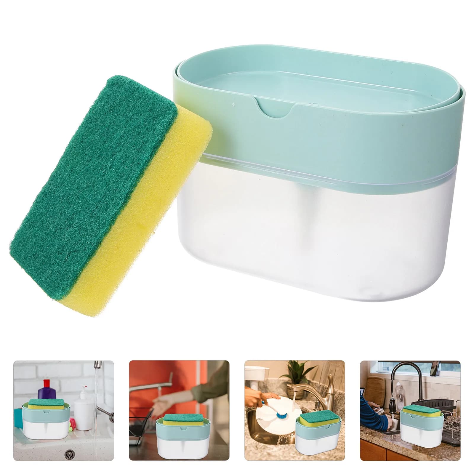 1 set di dispenser automatico di sapone, porta spugna, contenitore per sapone liquido per lavello da cucina, accessorio utile per la pulizia della casa