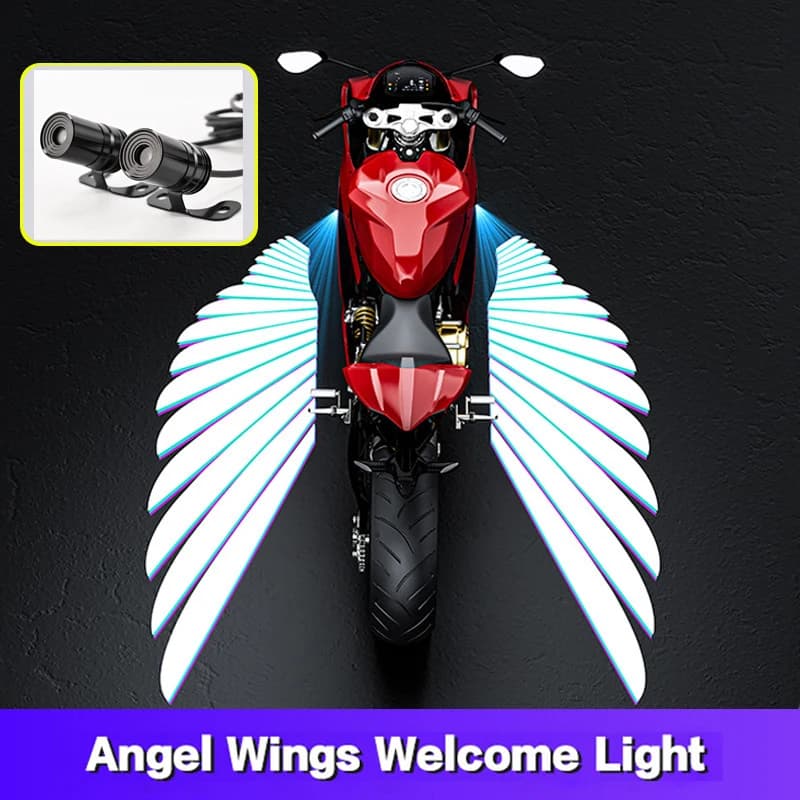 2 pezzi moto ali d'angelo LED luce di proiezione auto elettrica modifica stradale decorazione di benvenuto luce laser anticollisione