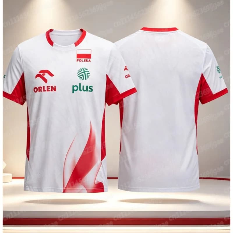 Hot Selling Polish Volleyball Sports Jersey T-shirt, 3D Printed, Quick Drying Breathable Training Team Uniform for Families