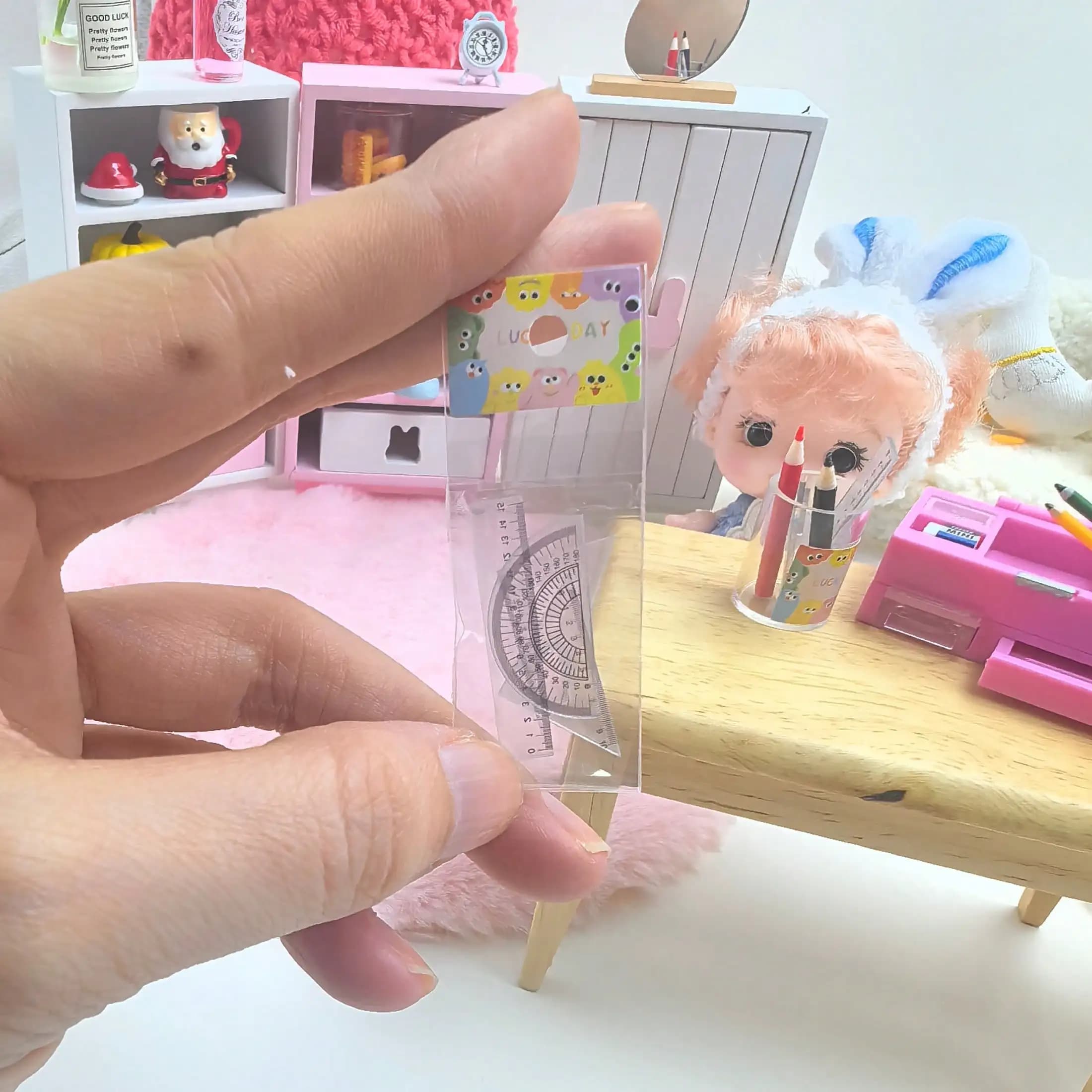 1/12 miniature cartoon ruler and pencil combination set, mini simulated school supplies model ornament, photography prop (pencil