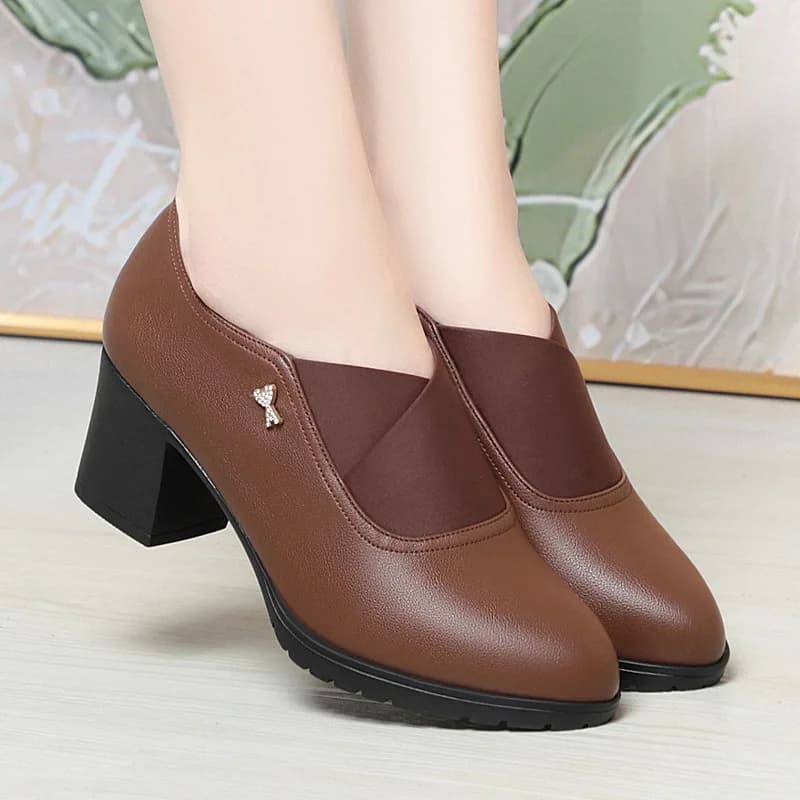 All Match 5.5 cm Breathable Comfortable Elastic Moccasins in Soft Leather Women shoes 2025 Autumn Shoes with wide heel Black for mom Job