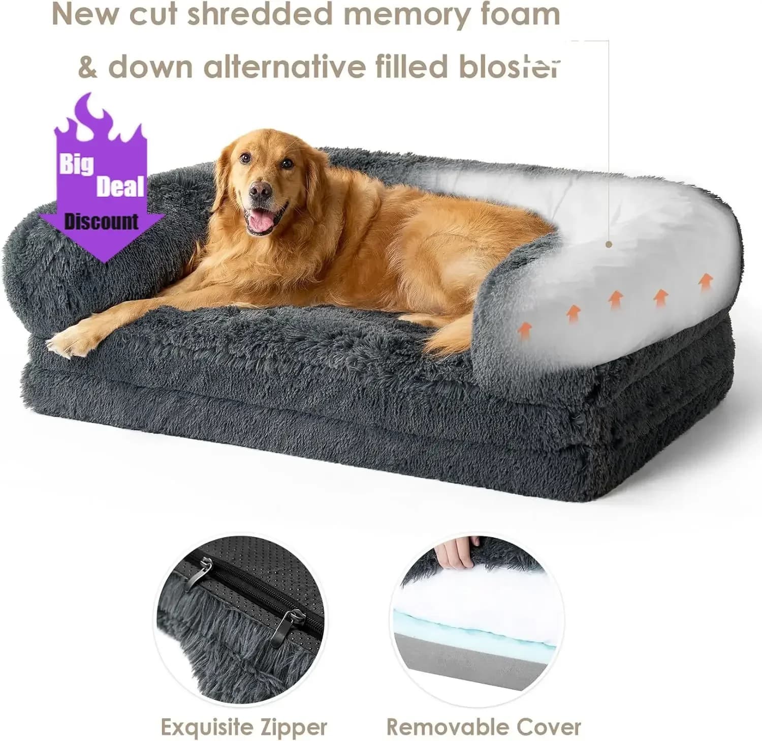 Lettino per cani pieghevole e stabile, 72"x44"x11", in memory foam ortopedico, dimensioni umane, impermeabile, per persone, F