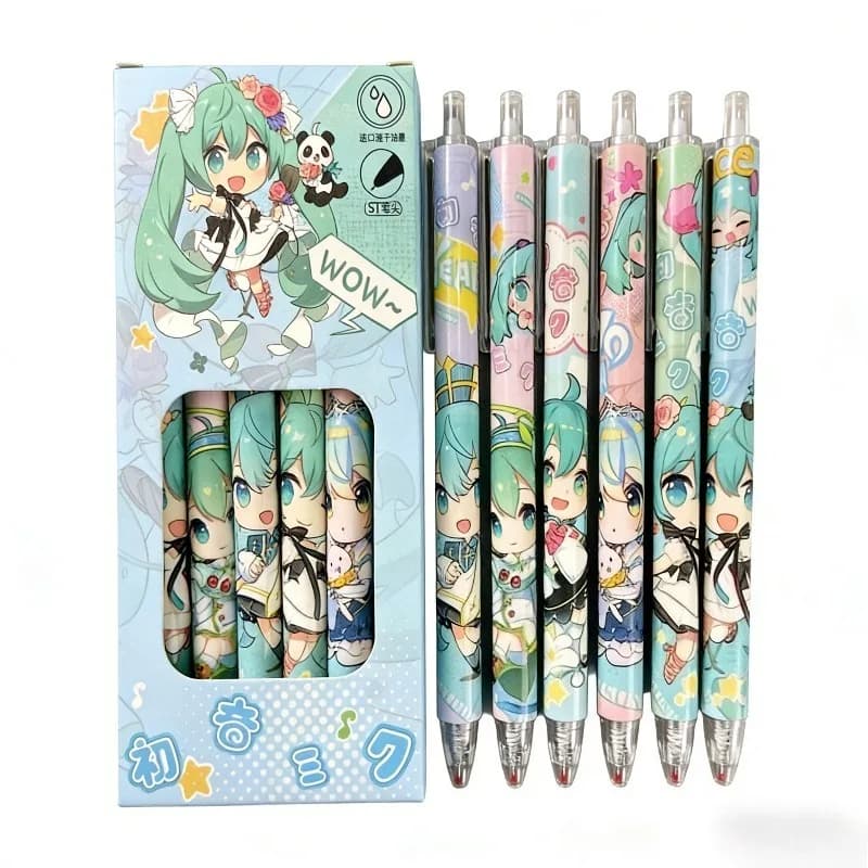 Penna gel ad asciugatura rapida Hatsune Miku limitata a 6 pezzi per gli studenti per scrivere domande di materiale scolastico con penna nera da 0,5 mm all'ingrosso
