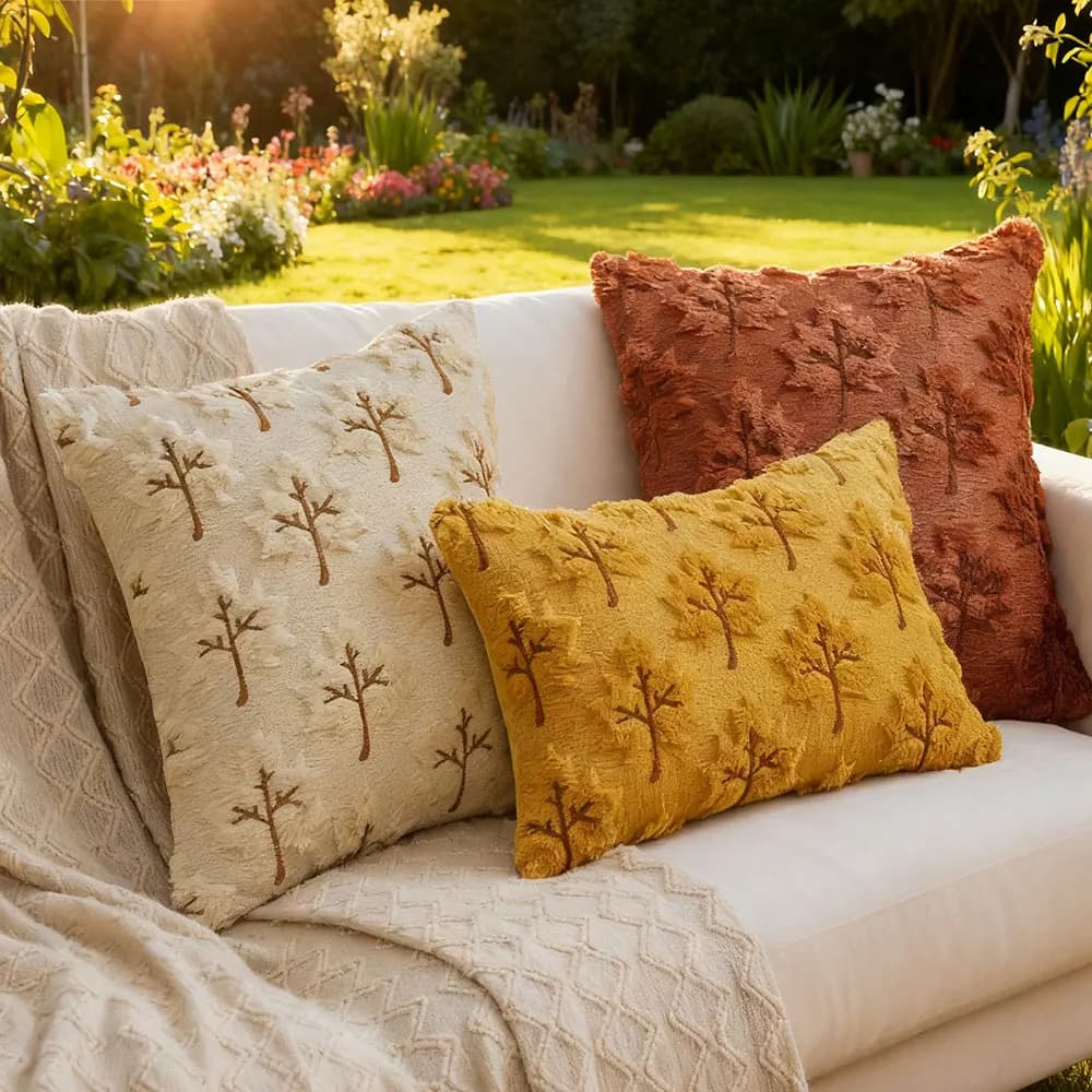 Ginkgo Maple Leaf Federa in peluche 3D Foglia ricamata Fodera per cuscino Soggiorno Giardino Divano Cuscino in vita Fodera per cuscino 45 50CM
