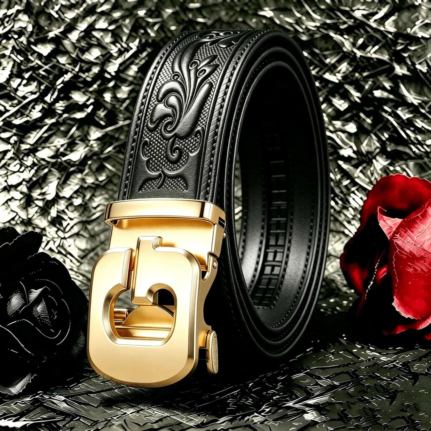POYYAS Mens Belt for Women Fashion Retro Western Cowboy Eagle Buckle Embossed Floral Genuine Leather Belt - Pattern Letter Buckle Belt - Stylish, Durable Adjustable Belts - Ideal Holiday Gift Choice