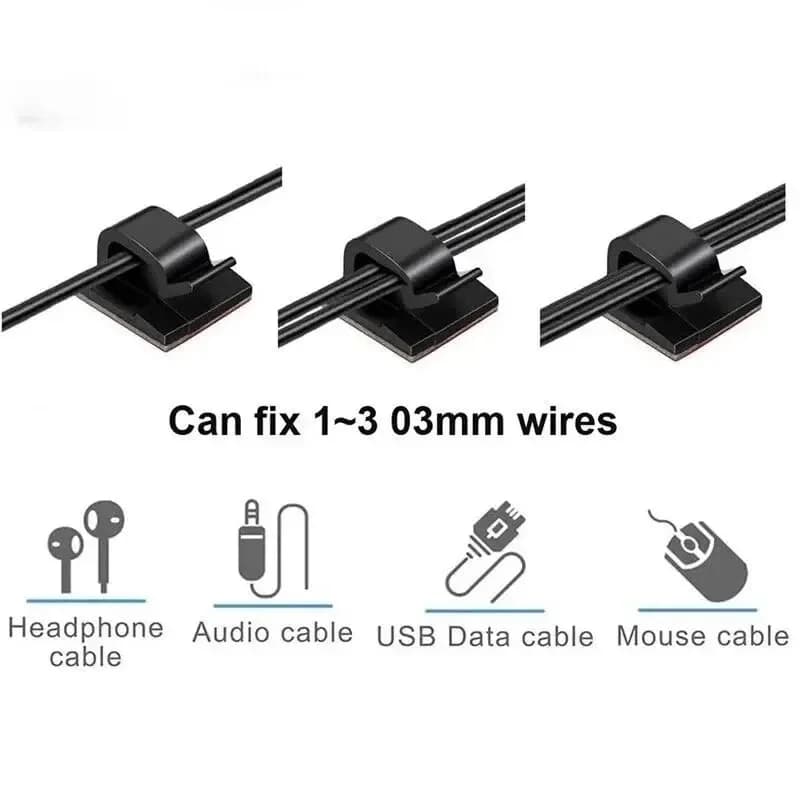 Clip Organizzatori Cavi, Avvolgicavo, Protezione Cavi, Gestione Cavi USB, Ganci Adesivi, Morsetto da Scrivania per Auto, Auricolari, Mouse