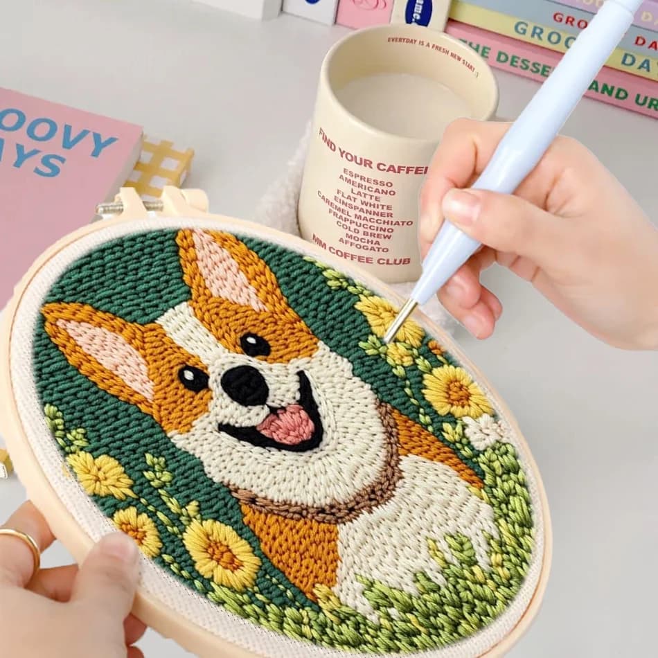 GATYZTORY punch needle embroidery Cartoon Cute Animals Package Embroidery Punch Needle Kit Sewing Diy Embroidery Poke Handmade