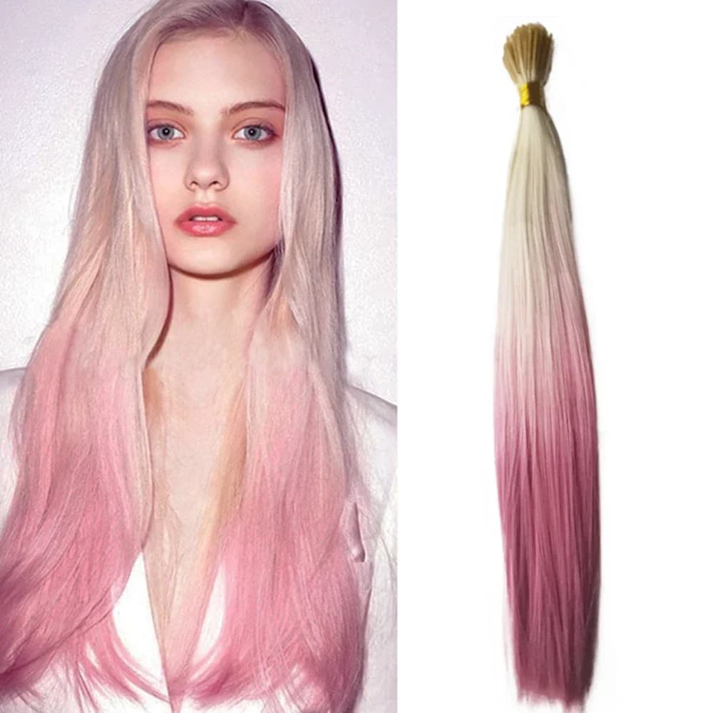 I-Tip 50 threads/packing Hair accessories with synthetic feathers with highlighting Color Blond shadows dark pink