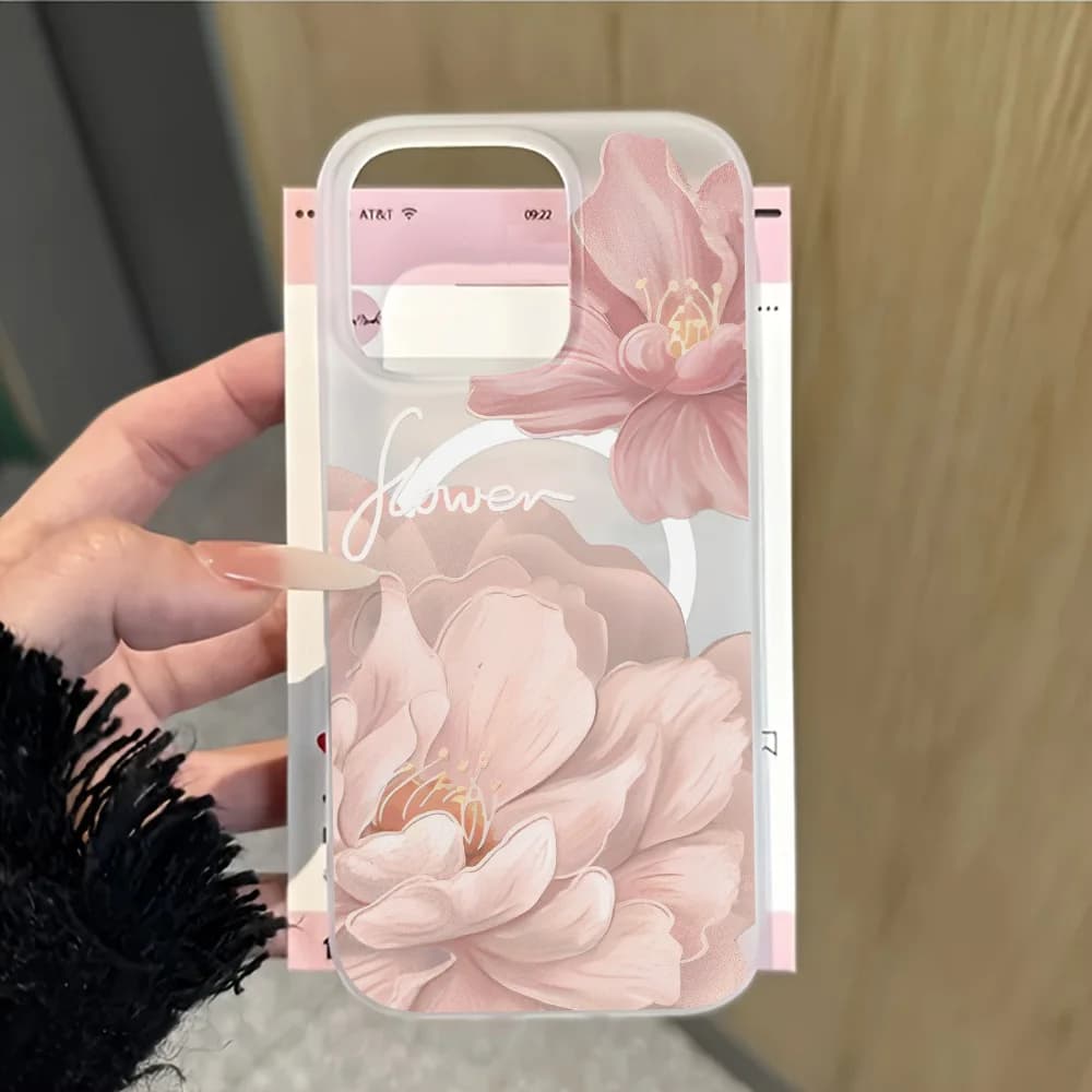 Magnetic Phone Case for Apple iPhone 17 16 15 14 13 12 Pro Max 17 16 15 14 13 12 Cases Pink Flowers Fresh Gentle Romantic Style