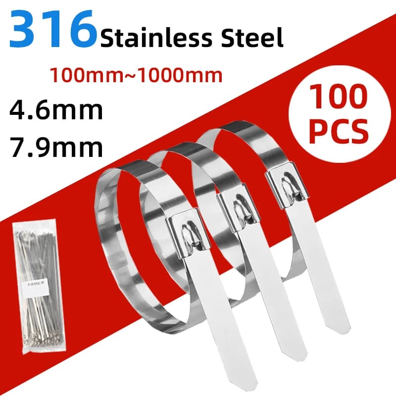 100 pz 316 fascette in metallo in acciaio inox 4.6mm 7.9mm Length100-1000mm fascette autobloccanti Zip Wrap scarico multifunzionale Marine