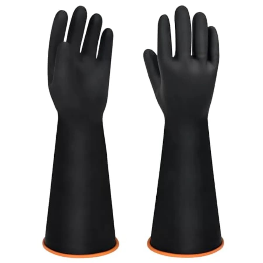 18" XL Size Latex Chemical Resistant Gloves, Reusable Heavy Duty Long Rubber Glove Dishwashing Gloves, Industrial Safety Glove